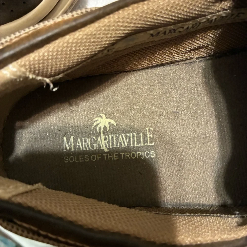 Margaritaville Sz 8.5 Navigator Slip On Boat Shoes Brown Leather Casual Beach